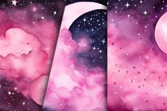 Pink Stars Moon Backgrounds Watercolor Clipart Bundle Product Image 3