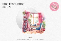 watercolor Pink Study Corner Clipart, Artist Workspace PNG, boho cozy interior table, work desk Pink Study Corner Clipart Artist Workspace PNG Scrapbooking  Art boho cozy interior table desk Transparent art workshop designs sublimation printable digital