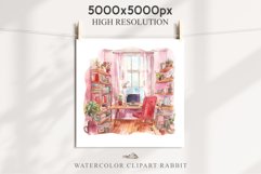 watercolor Pink Study Corner Clipart, Artist Workspace PNG, boho cozy interior table, work desk Pink Study Corner Clipart Artist Workspace PNG Scrapbooking  Art boho cozy interior table desk Transparent art workshop designs sublimation printable digital