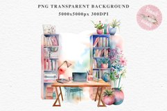 Pink Study Corner Clipart Artist Workspace PNG Scrapbooking  Art boho cozy interior table desk Transparent art workshop designs sublimation printable digital  watercolor Pink Study Corner Clipart, Artist Workspace PNG, boho cozy interior table, work desk