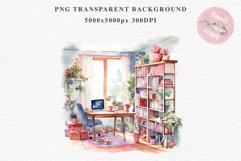 Pink Study Corner Clipart Artist Workspace PNG Scrapbooking  Art boho cozy interior table desk Transparent art workshop designs sublimation printable digital  watercolor Pink Study Corner Clipart, Artist Workspace PNG, boho cozy interior table, work desk