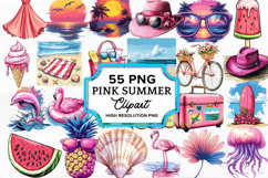 Pink Summer Sublimation Clipart Bundle PNG Product Image 1