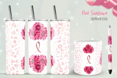 pink sunflower and leopard print sublimation design for tumbler and mug