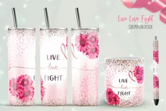 pink sunflower and live love fight sublimation design for tumbler and mug