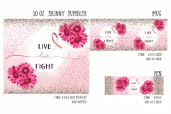 pink sunflower and live love fight sublimation design for tumbler and mug and pen