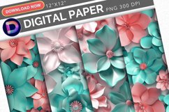 Pink &amp; Teal 3D Flowers Digital Paper Product Image 1