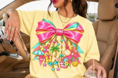 Pink and Teal Summer Bow PNG with Beach Charms Product Image 1