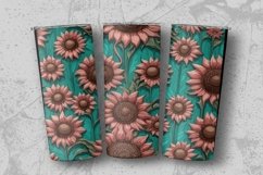 Pink Sunflower Tooled Leather Tumbler Sublimation Wrap Product Image 1
