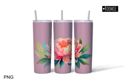 Watercolor peony tumbler Sublimation Design PNG Product Image 1