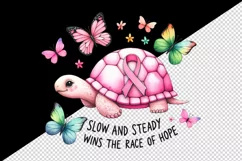 Pink turtle ribbon breast cancer Slow and Steady Wins the Race of Hope quote 20oz tumbler skinny mug wrap clipart t-shirt sublimation printable design
