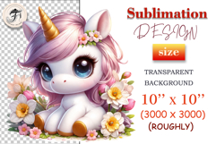 Baby unicorn with yellow daffodils – PNG for kids’ sublimation.