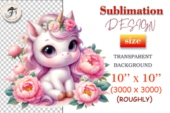 Baby unicorn with peonies – sublimation PNG for crafts and shirts.
