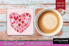 Preppy Valentine Square Coaster - Hand Drawn Valentines Day Product Image 1