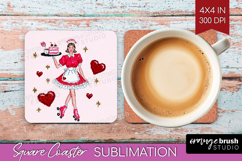 Preppy Valentine Square Coaster - Hand Drawn Valentines Day Product Image 1