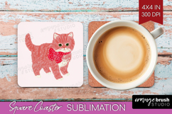 Preppy Valentine Square Coaster - Hand Drawn Valentines Day Product Image 1