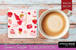 Preppy Valentine Square Coaster - Hand Drawn Valentines Day Product Image 1