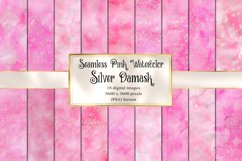 Pink and Silver Watercolor Damask Digital Paper Product Image 1