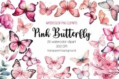 Pink Watercolor Butterfly Clipart Bundle