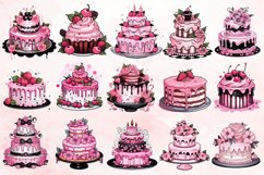 Watercolor Pink Cakes Sublimation Clipart Bundle Product Image 2