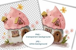 Watercolor Pink Cute House PNG Illustration Product Image 2