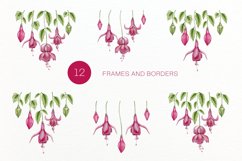 Pink Watercolor Fuchsia Flower Frame Set isolated on white or transparent background Floral Wreath and Borders Perfect for Wedding Stationary Designs All Designs Included in Collection 