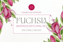 Pink Watercolor Fuchsia Flower Frame Set isolated on white or transparent background Floral Wreath and Borders Perfect for Wedding Stationary Designs Main Page