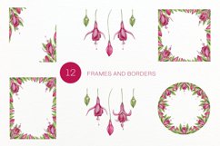 Pink Watercolor Fuchsia Flower Frame Set isolated on white or transparent background Floral Wreath and Borders Perfect for Wedding Stationary Designs All Designs Included in Collection 