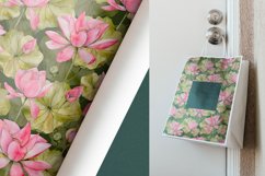 Hand Drawn Watercolor Pink Lotuses Flowers seamless print, pattern on mockups
