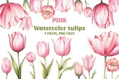 Pink Watercolor Tulips, PNG Product Image 1