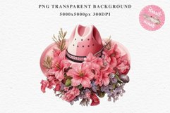 Pink Western Cowboy Stetson Hat Wild West Vintage Flowers Decor Art Image Watercolor Transparent Print illustration sublimation creepy printable digital  watercolor Western Cowboy Women Stetson Hat floral, flowers Wild West clipart, vintage american 