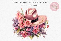 Pink Western Cowboy Stetson Hat Wild West Vintage Flowers Decor Art Image Watercolor Transparent Print illustration sublimation creepy printable digital  watercolor Western Cowboy Women Stetson Hat floral, flowers Wild West clipart, vintage american 