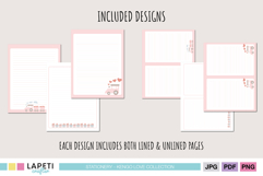 printable writing paper with soft pink border and train