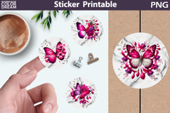 Butterfly Sticker | Pink Butterfly Round Sticker Product Image 1