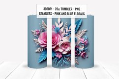 Seamless 3D Pink and Blue Tumbler Wraps, Floral Sublimations Product Image 11