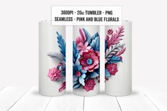 Seamless 3D Pink and Blue Tumbler Wraps, Floral Sublimations Product Image 5