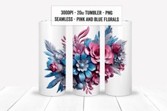 Seamless 3D Pink and Blue Tumbler Wraps, Floral Sublimations Product Image 3