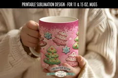 Pink Christmas Cookies Sublimation Mug - 11 & 15 oz PNG Product Image 1