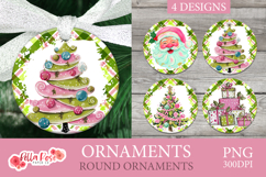 Pink &amp; Green | Girly | Round Christmas Ornaments Product Image 1