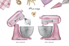 Watercolor pink bakery mixer clipart. Kitchen utensil Product Image 3