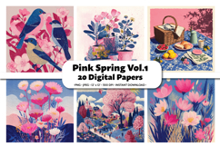 Pink Spring Digital Paper Pack, 20 PNG &amp; JPEG Product Image 1