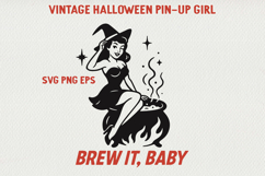 Vintage Halloween Pin-Up Girl Poster | Retro PNG SVG Product Image 1