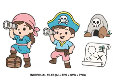 Treasure island pirate clipart bundle for printable birthday projects