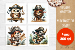 Funny animal Coaster Sublimation |cute pirates animal png Product Image 1