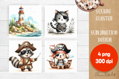 Funny animal Coaster Sublimation |cute pirates animal png Product Image 1