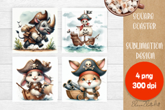 Funny animal Coaster Sublimation |cute pirates animal png Product Image 1