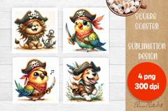Funny animal Coaster Sublimation |cute pirates animal png Product Image 1