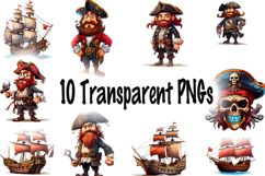 Cute Pirate Clipart Bundle for Kids, 10 Transparent PNG s Product Image 1