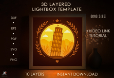 3D Italy Pisa Tower Lightbox Shadow box SVG Papercut templat Product Image 2