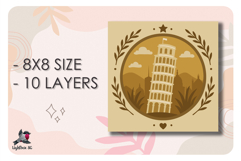 3D Italy Pisa Tower Lightbox Shadow box SVG Papercut templat Product Image 3