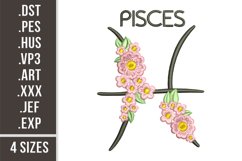Pisces Floral Zodiac Sign | Embroidery Design Product Image 1
